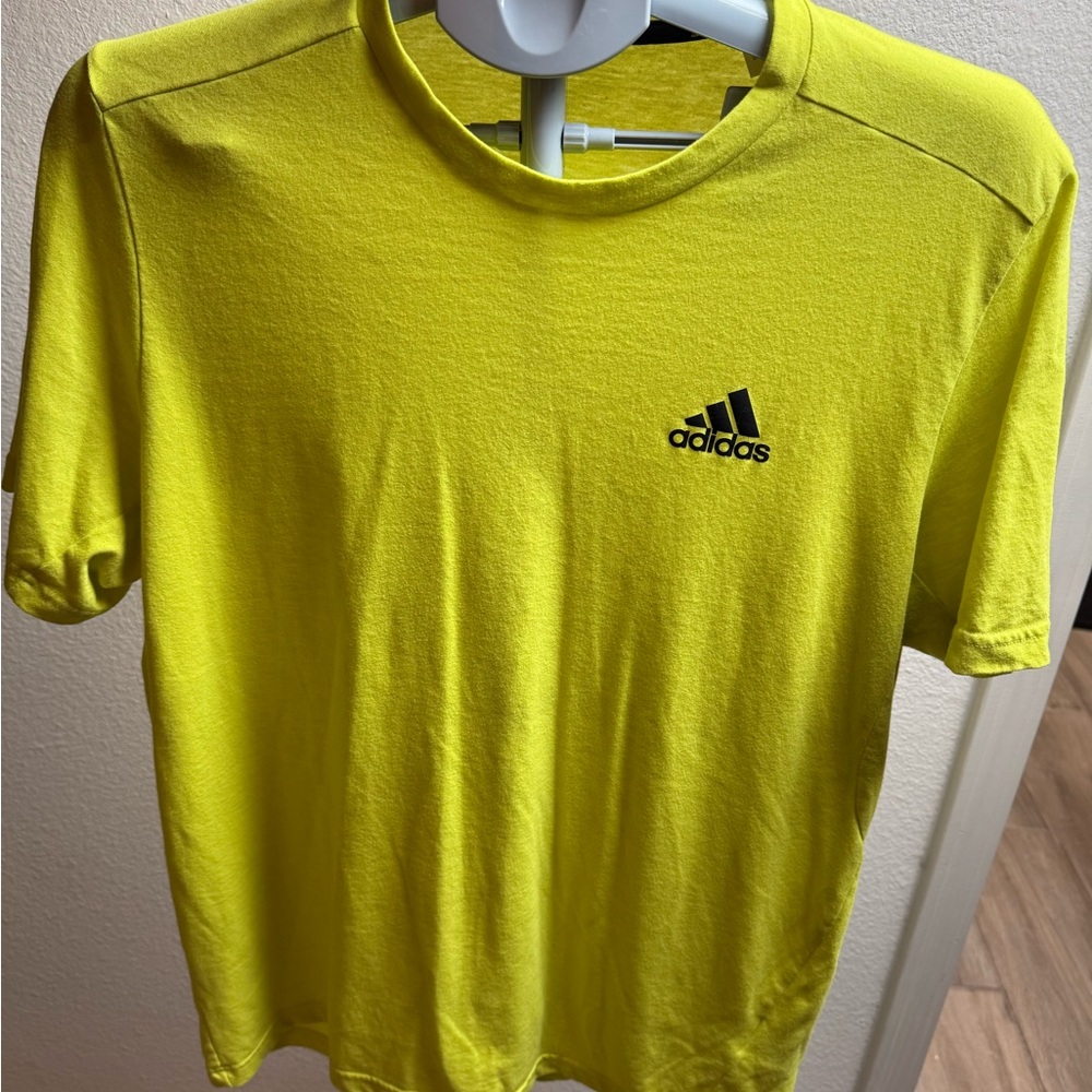 adidas Neon Yellow Short Sleeve Sport Tee with Black Logo
